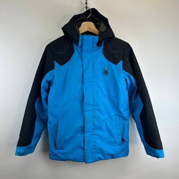 Spyder Leader Full Zip Insulated Winter Jacket Blue Black Colorblock Youth 14 - Picture 1 of 16